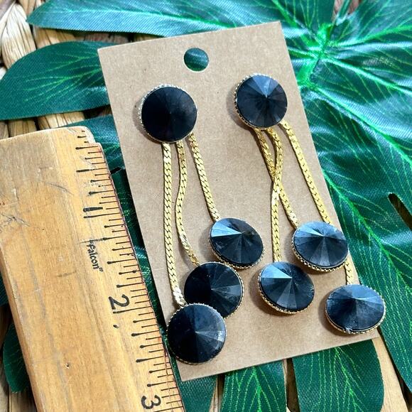 BOGO FREE BLACK DANGLY DISK GOLD CHAIN EARRINGS - Picture 3 of 4
